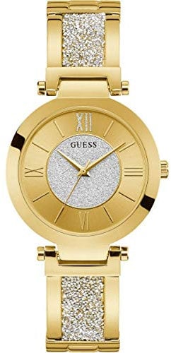 Guess Damen Analog Quarz Uhr mit Edelstahl Armband W1288L2