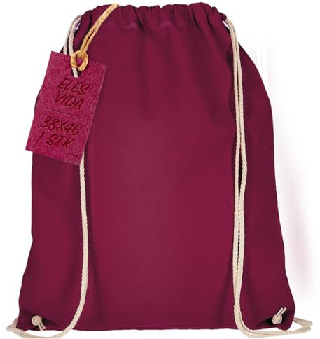 ELES VIDA Baumwoll Turnbeutel 1 Stück Sportbeutel - Rucksack Stofftasche Bag, Beutel, Baumwollbeutel, Jutebeutel Oeko-TEX® geprüft Stoffbeutel Damen & Herren, Kinder Gym Sack zum bemalen - Bordeaux