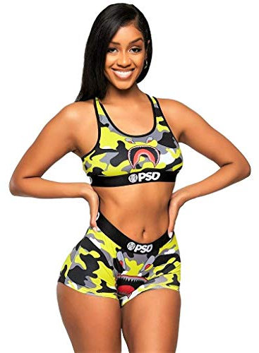 PSD Unterwäsche Damen Sport BH - Warface Print | Breites Gummiband | Stretchgewebe | Athletic Fit |, Gelb/Neon Warface Sport-BH, X-Large