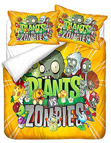 NICHIYO Plants vs. Zombies Bedding Set - Duvet Cover and Pillowcase, Microfiber, 3D Digital Print Three-Piece Bedding (23,Doubie 200 * 200cm)