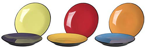 Klikel Paquete de 6 platos de ensalada de colores, aptos para lavavajillas y microondas, juego de platos de cerámica de 8 pulgadas, exterior negro con color interior