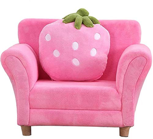 ZYCSKTL Junge Und Mädchen Prinzessin Niedlichen Cartoon Erdbeer Single Sofa Stuhl, Schlafzimmer Leseecke Weichkorallen Fleece Sessel, Tragend 60kg (Color : Pink, Size : 48 * 55 * 67cm)