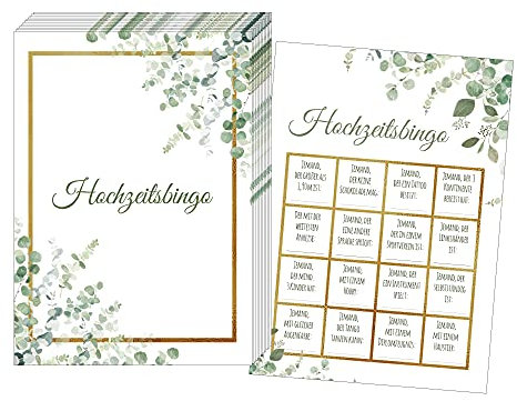 50 Karten Hochzeitsbingo, Witziges Hochzeitsspiel für Gäste, Hochzeitsspiele für Gäste, Hochzeitsgeschenk, Hochzeitsdekoration (Grün Gold)