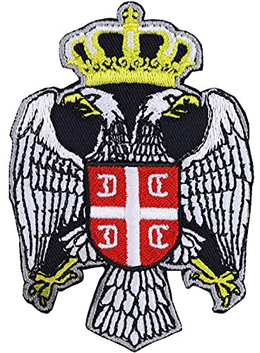 Serbien Aufnäher Serbischer Adler Aufbügler Serbia Wappen Patch Belgrad Eagle Biker Sticker Rocker Fahne Krone Serbien-Fan DIY Belgrade Applikation Jeans-Weste/Hut/Shirt/Jacke 90x63mm