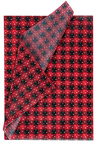 RUSPEPA Geschenkpapier Seidenpapier - Rot-Schwarz-Karo-Design Seidenpapier für Heimarbeit Bastelarbeit Geschenkverpackung – 50 x 70 cm – 25 Blatt