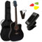 4/4 WESTERNGITARRE MIT CUTAWAY - SET - AKUSTIKGITARRE - SCHWARZ - STAHLSAITEN - LINDENHOLZ - TASCHE - STIMMGERÄT