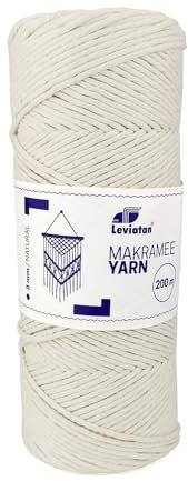 LEVIATAN Natürliches Makramee garn - 200m superweiche Makramee Schnur mit 3mm Einfachdrehung - 100% makramee Baumwolle Baumwollfadenseil für Basteln Natürliche Farbe