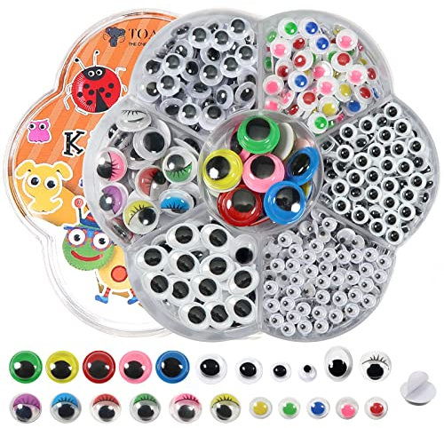 TOAOB 770 Piezas Ojos Móviles Autoadhesivo 4 mm a 12 mm de 7 Tamaños Adhesivos Ojos Redondo y Ovalados de Plástico de Colores para Manualidades de Scrapbooking Accesorios Decoración Navideña
