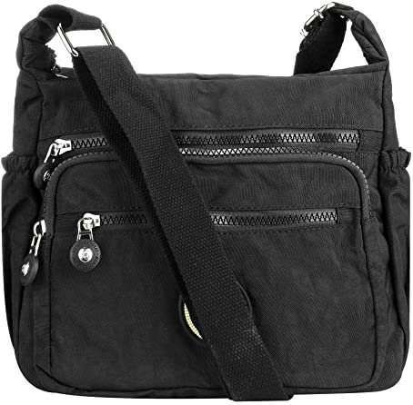 Milky Way Damen Umhängetasche mit Mehreren Taschen, wasserdichte Nylon Mittelgroß Crossbody Bag Handytasche zum Umhängen Umhängetaschen für Mädchen und Damen (Schwarz)