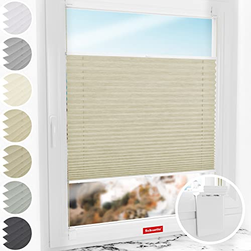 Schuette® Plissee ohne Bohren zum Kleben ● Dolomite Kollektion: Light Coffee (Beige) ● 150x200cm (Breite x Höhe) ● Suprafix Klebe- & Schraubhalter 2in1 Set Letsbond ● Bequeme Rollo Video