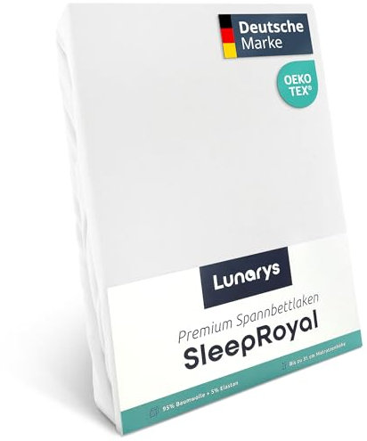 Lunarys® SleepRoyal Luxus Spannbettlaken 220x220 cm - Weiß - 250 g/m² Premium Bettlaken - 40 cm Steghöhe - für hohe Matratzen, Boxspringbett & Matratze + Topper & Wasserbett - Stretch Jersey
