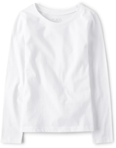 The Children's Place Girls Basic Long Sleeve Layering Tees White Small