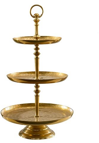 Riess Ambiente Elegante Etagere ORIENT 50cm gold Hammerschlag Design mit drei Etagen Servierständer Obstschale 3 Ablagefächer