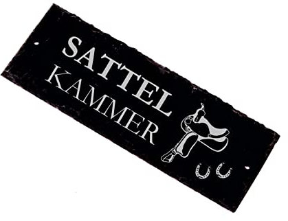 Sattelkammer Türschild Schild Schiefer Gravur Pferde Sattel Stalltafel Pferdestall 22 x 8 cm