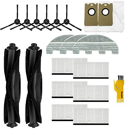 aotengou Kit d'accessoires de rechange pour robot aspirateur Proscenic M8 Pro 19 packs 2 brosses principales et 6 filtres et 6 brosses latérales et 3 chiffons de vadrouille et 2 sacs à poussière