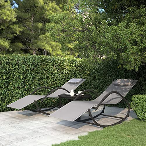 Chenshu Schaukelliegen 2 STK Liegestuhl Balkon, Gartenliege, Sonnenliege, Deckchair, Saunaliege, Liegesessel, Sonnenstuhl, Grau Stahl und Textilene