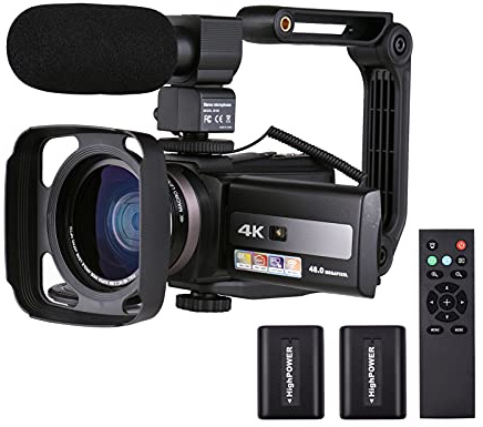 Andoer Digitaler Camcorder, 4K, 60 FPS, HD, 48 MP, 16-facher Zoom, LCD-Touchscreen-Stabilisator, 7,6 cm (3 Zoll), schwenkbare Zeitlupe mit 0,39-fachem Weitwinkelobjektiv, Fernbedienung, 2 Batterien,