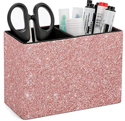 Niapessel Stifthalter für den Schreibtisch, Roségold, Rosa, Glitzermuster, Stifthalter, Aufbewahrung, Schreibtisch-Stift-Organizer, Make-up-Pinselhalter für Büro, Schule, Uni, Leder