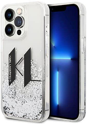 CG MOBILE Karl Lagerfeld Liquid Glitter Silikon Case Big KL Logo Protector/Ultradünn/rutschfest/Stoßdämpfung/Anti-Kratzer Kompatibel mit iPhone 14 Pro 6,1 Zoll (Silber)