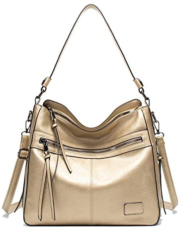 Coolives Damen Hobo Schultertasche Henkeltasche PU-Leder Damentaschen Handtaschen Damenhandtasche Umhängetasche Elegant Schultertasche Vintage Tasche für Dame Golden