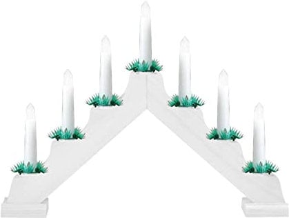 Optimal Products Wooden Christmas Candle Bridge 7 LED Light Up Arch Window Xmas Decoration Lights UK (White)
