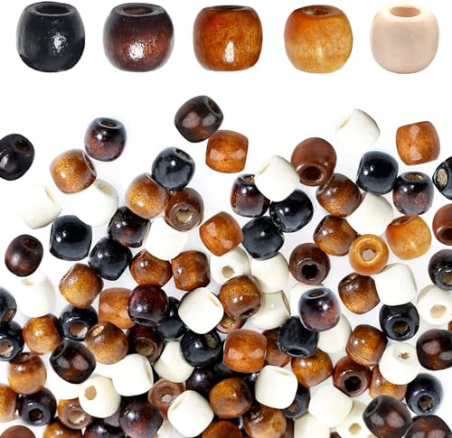 250stk Holzperlen mit großem Loch, 5 Farbe Natürliche Ovale Holzperlen Zum Auffädeln Perlen Holzkugeln mit Loch Spacer Perlen Bastelnperlen für DIY Schmuck Herstellung, 12x11mm