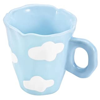 Koythin Ceramic Coffee Mug, Hand-Painted Irregular Novelty Coffee Cup for Office and Home, 10 oz/300 ml for Latte Tea Milk (Blue Sky and White Clouds)