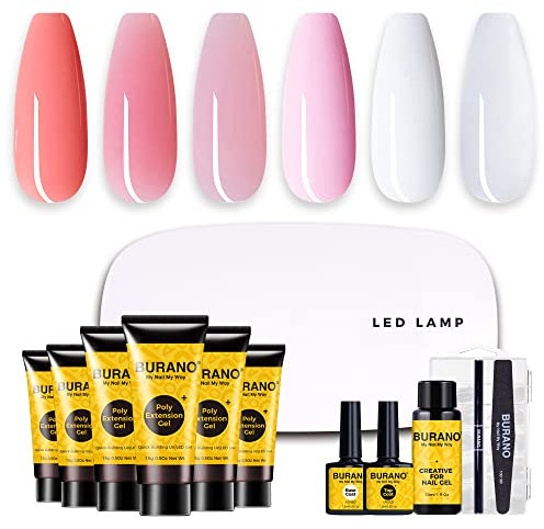 BURANO Poly Nagel Gel Kit - Nagelgel-Extension-Set mit Gel-Extensions für Frauen - Schimmerndes Nagelverlängerungsset in Pink Nude 2