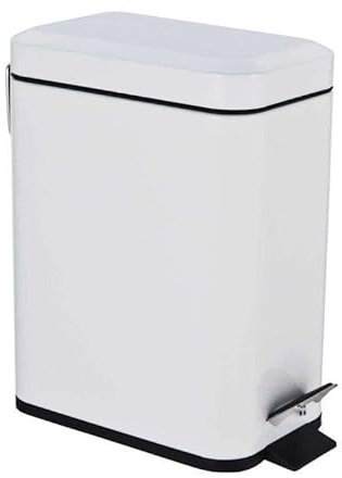 HOMION PEDAL BIN BATHROOM 5L SLIM RECTANGULAR REMOVABLE BUCKET WASTE DUST SLIMLINE EASY TO CLEAN 5 LITRE TOILET STAINLESS STEEL (White)
