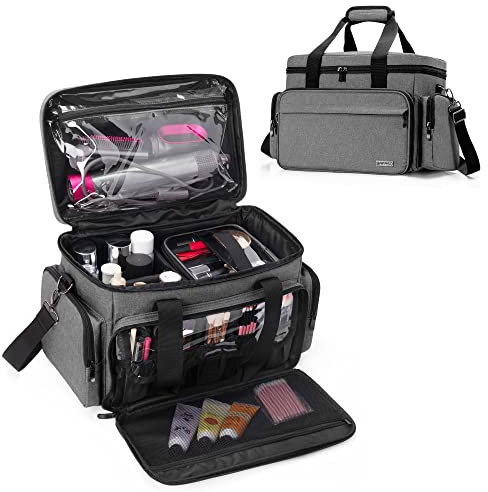 BAFASO Make up Organizer Tasche, Kosmetiktasche für Frauen, Kulturtasche Damen Groß, Tragetasche für Kosmetika und Make up, (Patent angemeldet), Grau