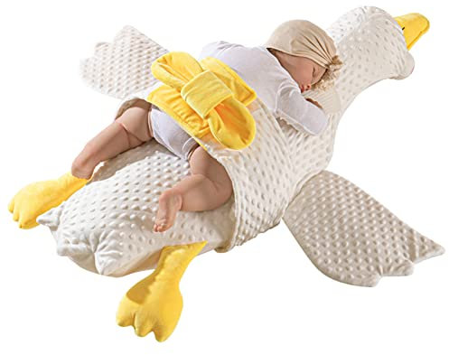 Ente Kuscheltier, Weißes Gans Plüschtier Gans Kuscheltier, Reduziert Blähungen, Anti-Erstickungs-Baby-Gans-Kissen, Gelbe Baumwolle, für Neugeborene Familie (Gürtel gegen Ersticken)