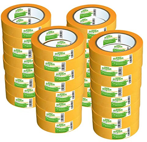 Anton Premium Goldband | Malerband | WASHI-Spezialpapier | 32 Rollen | verhindert Unterlaufen von Farben | hohe Anschmiegsamkeit | Abklebeband zum Streichen, Lackieren, Renovieren