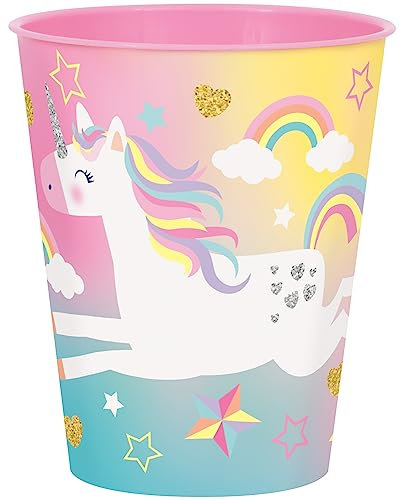 Unique 75817 Reusable Plastic Cups-295 ml-Unicorn Party-4 Count (Pack of 1), Multicolour