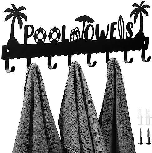 Capoda Porte-serviettes mural en métal pour serviette de piscine, serviette de plage, porte-serviettes d'été avec 8 crochets pour le rangement de serviette de bain, peignoir, maillot de bain, manteau,