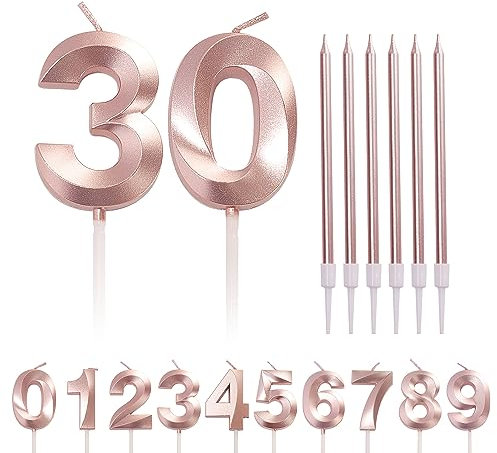 Rose Gold 30th Birthday Candle - Number 30 Candles for Cake with Long Candles, Age 30 Birthday Cake Topper Decorations in Rose Pink