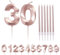 Rose Gold 30th Birthday Candle - Number 30 Candles for Cake with Long Candles, Age 30 Birthday Cake Topper Decorations in Rose Pink