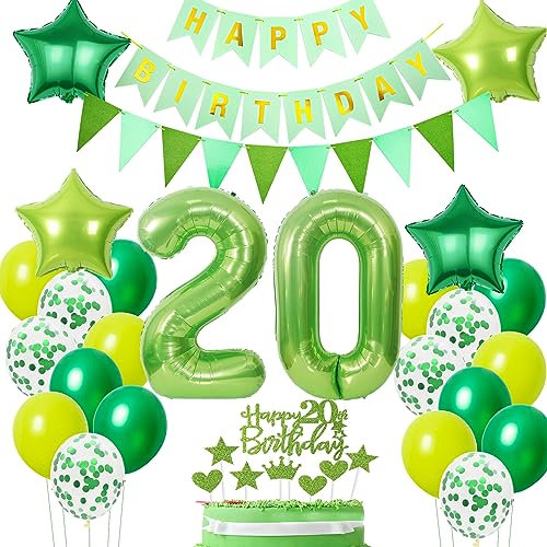 Luftballons 20. Geburtstag Grün Dekoration, ballon 20 Geburtstag Mann deko Grün Tortendeko 20 Jahre Mann Geburtstagsdeko 20 Geburtstag Mann Frauen deko Grün Deko 20. Geburtstag Männer Grün Ballons