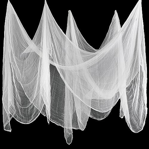 Boao Halloween Gruseliges Tuch Dekoration, Gruseliges Käsetuch Baumwolle Halloween Musselin Tuch für Halloween Party Innen Außen Gruselhäuser Türen (Weiß, 85 x 394 Zoll)