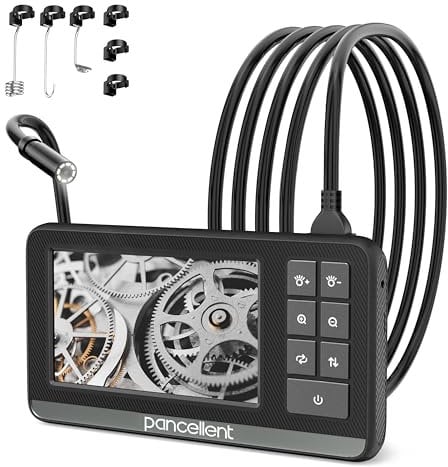 Industrial HD Digital Borescope, Pancellent 4.3 IPS Endoscope Inspection Camera with Handheld IP67 Waterproof Snake Sewer with 8 LED Lights 5M Semi-Rigid Cable
