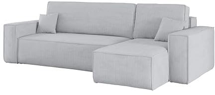Kaiser Möbel, Ecksofa mit schlaffunktion, mit Bettkasten, Schlafsofa Best, Designer Sofa, Modern Design Couch, Polsterecke, Freistehend, Dicker Cord, Grau Rechts