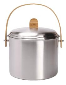 PEBBLY - Seau à Compost d'Intérieur en Inox et Anse en Bambou - 7 litres - Ø 22 x 25 cm - Filtre Anti-Odeur en Charbon inclus, Seau Élégant, Durable, Léger et Résistant, Sans Risque de Fuite