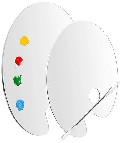 TRKETK 2 Pièces Palettes de Peinture Acrylique Transparente, Palette de Mélange de Peinture avec Tiges de Mélange de Couleurs en Acier Inoxydable Palette de Peinture d'artiste de Forme Ovale