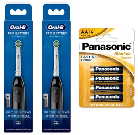 UBOON Pack de 2 Cepillos de Dientes Eléctricos COMPATIBLE Oral Pro Precision Clean en Negro + Regalo de 4 Pilas AA
