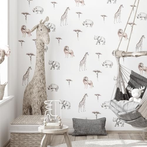 Mica-Mica Wandtattoo Kinderzimmer - Dschungel-Aquarell-Safari Tiere | Hochwertige Stoff-Wandtattoos | 100% PVC-frei | Nachhaltige Wanddeko, Wandaufkleber & Wandsticker | Deko fürs Babyzimmer