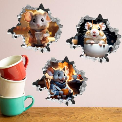 SUPERDANT 3D Wandaufkleber Mausloch Realistischer 3D Wandsticker Mäuse Kaffee Wandtattoo Kinderzimmer Vinyl Wandsticker Lustige Tieraufkleber Für Kinder Aufkleber Zuhause Schlafzimmer Klassenzimmer
