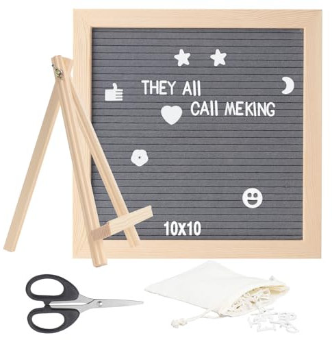 HonGien Filz Buchstaben Tafel, Filz-Briefbrett, Wechselbares Letterboard, 25x25CM Quadratisch Buchstabentafel für Home Decoration, Restaurant, Party (Grau)