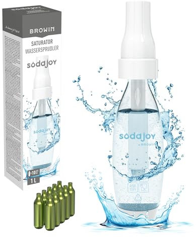BROWIN® Wassersprudler SodaJoy 312022 | Set mit 10 CO2-Patronen | Sprudelwasser einfach selbst gemacht | Umweltfreundliche Alternative zu Einwegflaschen | Inklusive nachfüllbarer CO2-Patronen