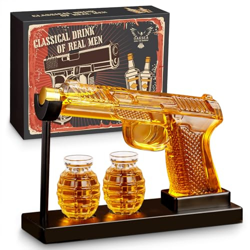 Gun Decanter Set - Whiskey Gifts for Men, Gun Whiskey Decanter with 2 Grenade Glasses, Luxury Lead-Free Glass, Unique Gifts for Him, Husband Father Boyfriends Military Retirement