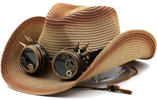 Sonnenhut Strohhut Hut Retro Unisex-Schattierung Im Freien Breite Krempe Cowboy-Strohhut Einfarbig Mode Sonnenschutz Strand Mütze 56-58Cmverstellbar 03 Khaki-Karamell