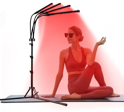Trayvespace Red Infrared Lamp, 4 Heads Red Light Lamp with Stand, Timer, Brightness Adjustable, 360° Rotating Infrared Light Device (660nm & 850nm)